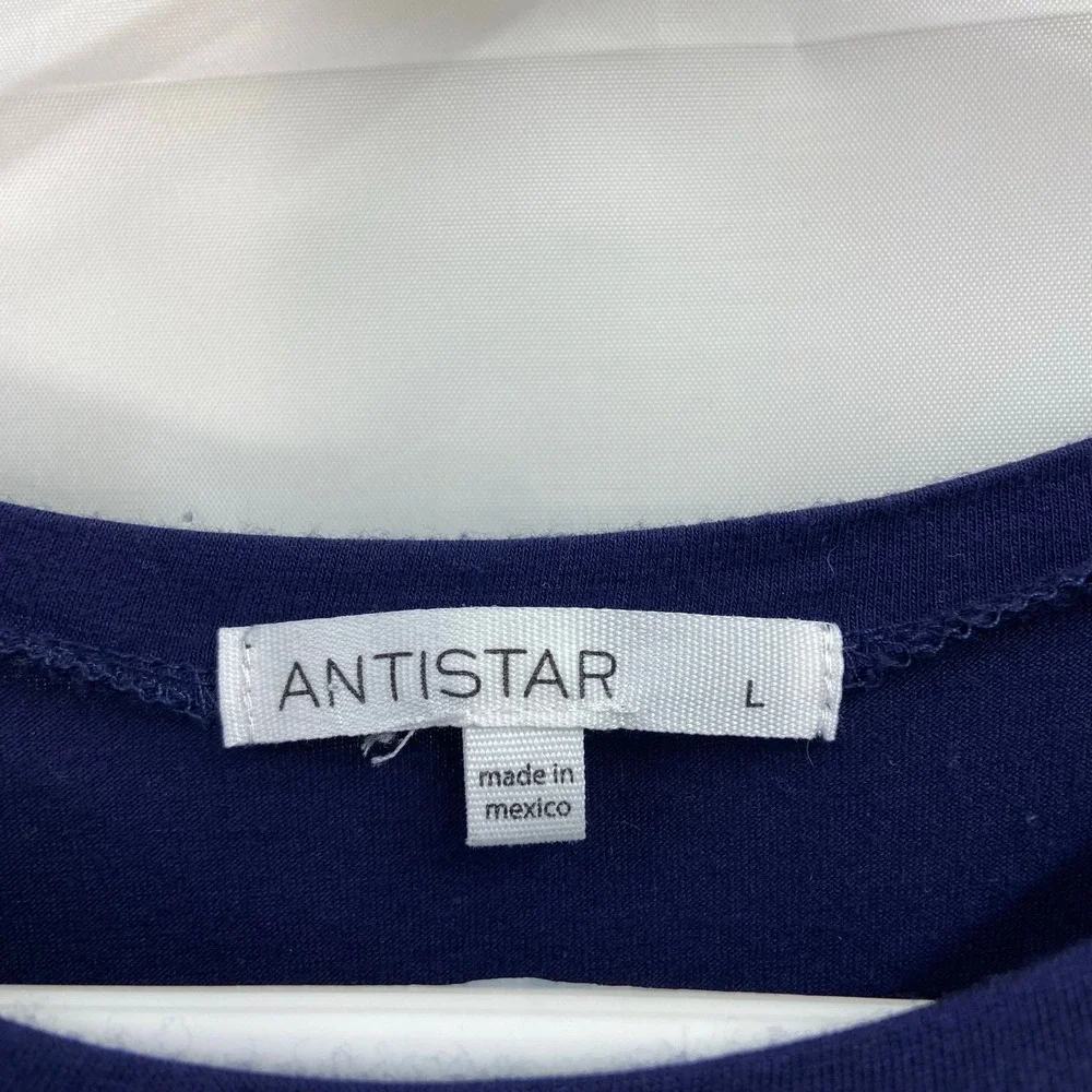 Antistar junior's women's dark blue‎ ruched short sleeve stretch cropped shirt L